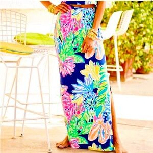Lilly Pulitzer Mansi Maxi Slit Skirt Sz Medium Travelers Palm Print